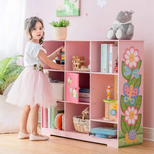 Girl Using Fantasy Fields Kids Painted Wooden Magic Garden Adjustable Cube Bookshelf