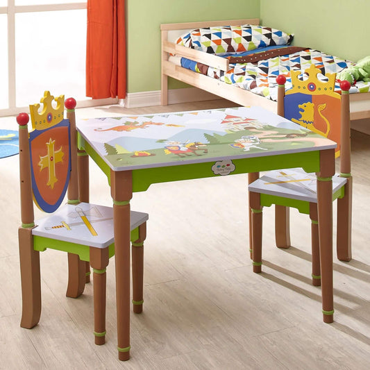 Fantasy Fields Kids Painted Wooden Knights and Dragons Table w/ 2 Chairs