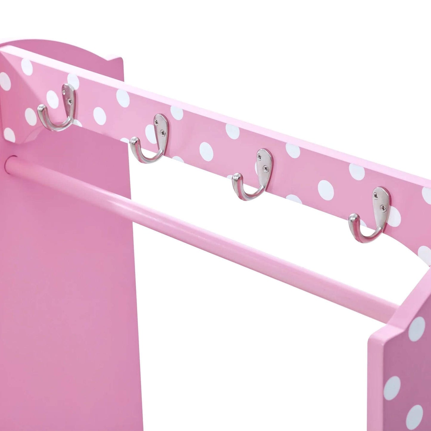 Detail View of Fantasy Fields Kids Polka Dots Clothing Rack with Storage Pink