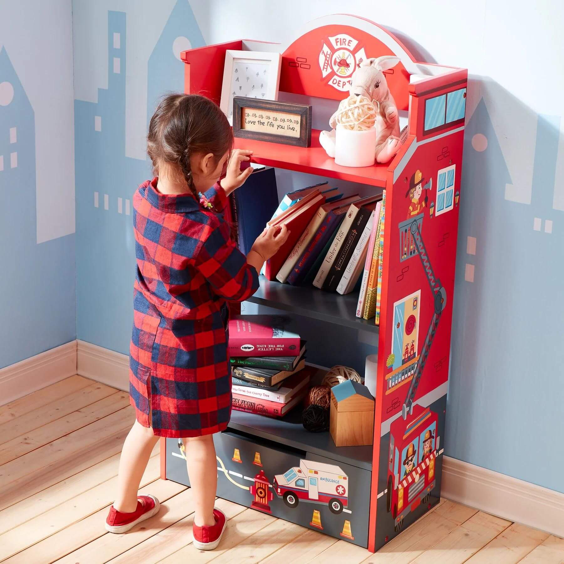 Girl Using Fantasy Fields Little Fire Fighters Bookshelf