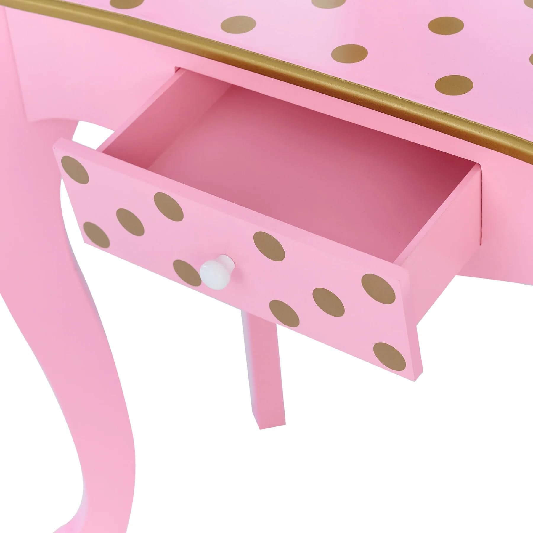 Detail View of Fantasy Fields Polka Dot Prints Gisele Vanity Playset Pink/Gold