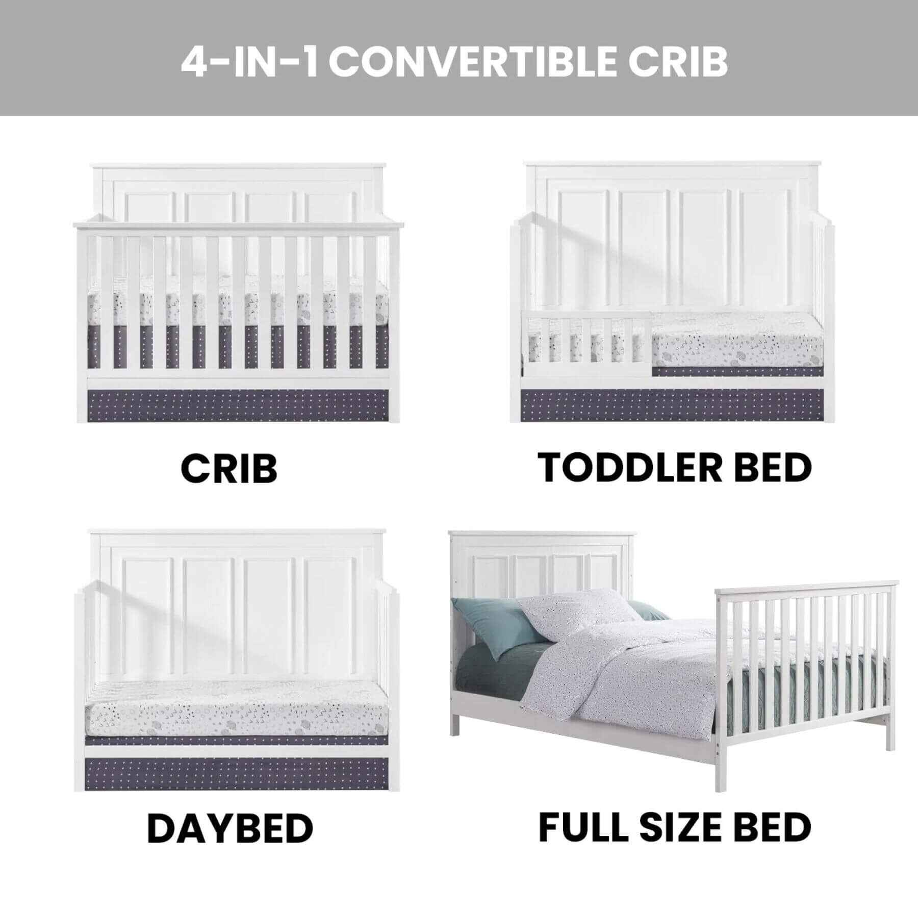 Oxford Baby Farmington 4-in-1 Convertible Crib Rustic White in 4 Stages