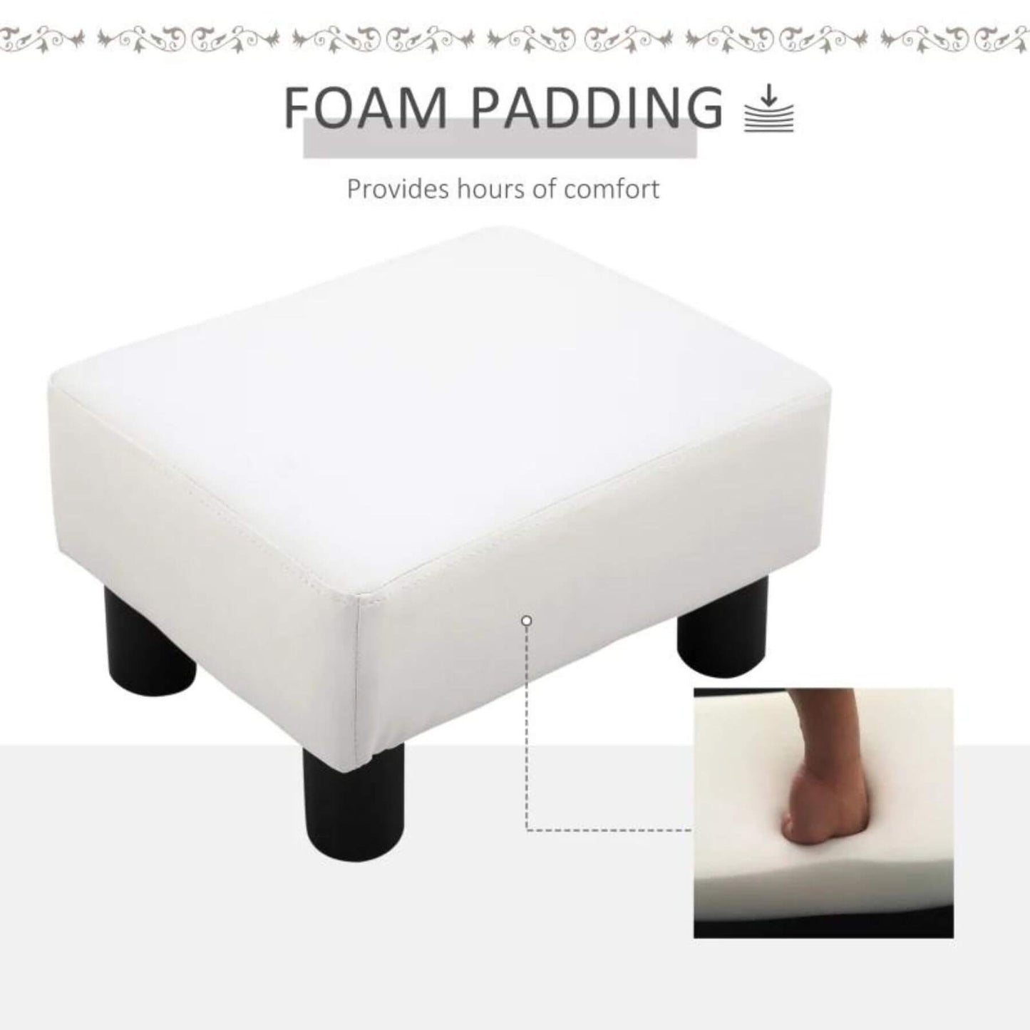 HOMCOM Modern Faux Leather Upholstered Rectangular Ottoman Footrest Bright White