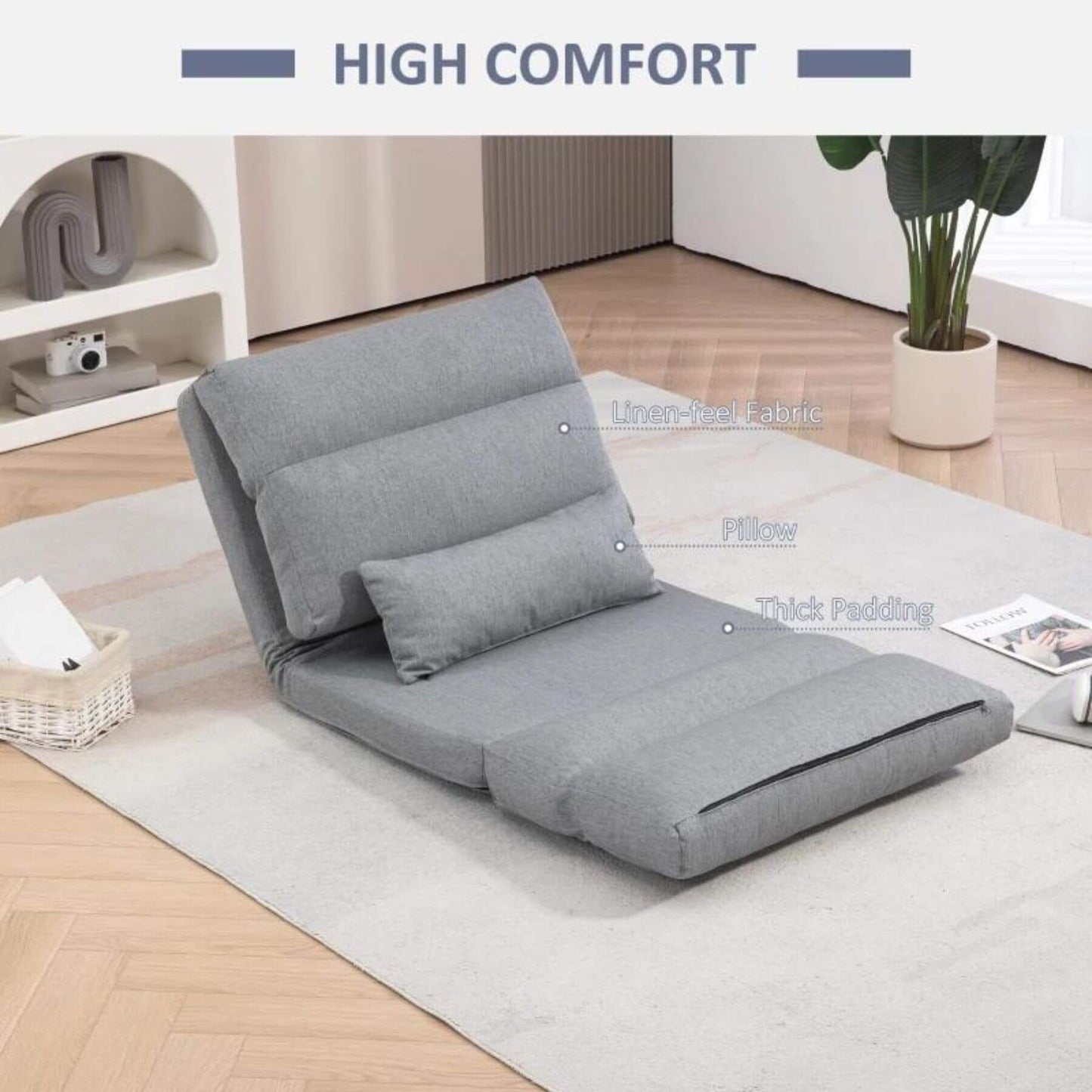 HOMCOM Floor Chair for Adults Floor Sofa Bed Gray