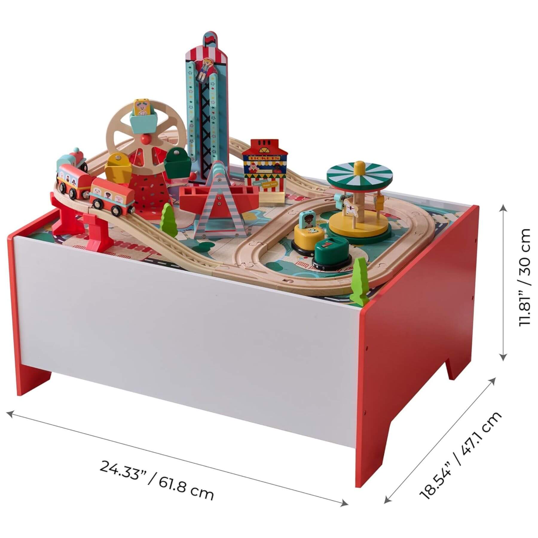 Teamson Kids Florida Amusement Park Wooden Activity Table, including dimensions.