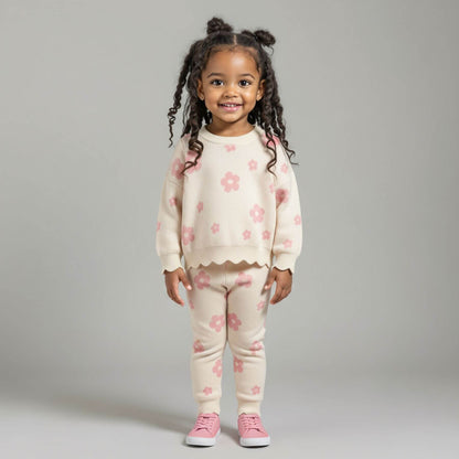 Young girl wearing Flower Power Knitted Set
