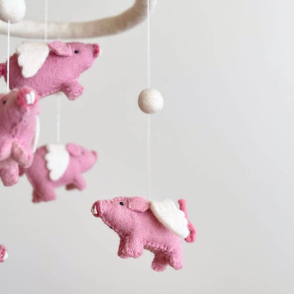 Close-up of Ganapati Crafts Co. Felt Baby Mobile - Flying Pig