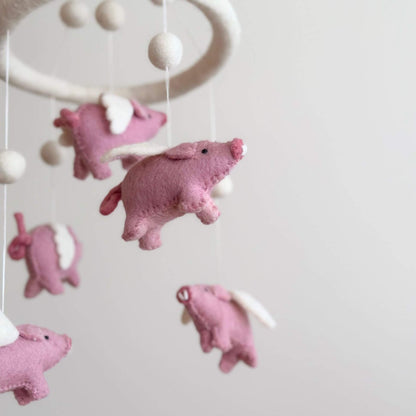 Close-up of Ganapati Crafts Co. Felt Baby Mobile - Flying Pig