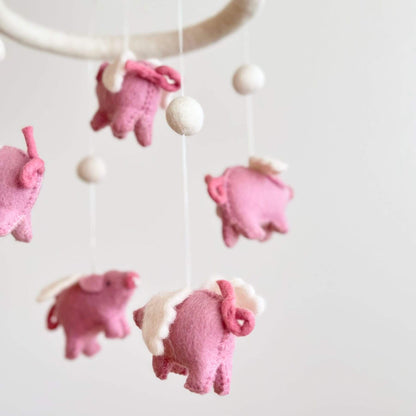 Close-up of Ganapati Crafts Co. Felt Baby Mobile - Flying Pig