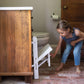 Girl Unfolding Busy Kids Fold 'N Store Step Stool White