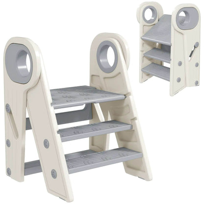 Qaba Foldable & Adjustable Kitchen Stool Helper Gray