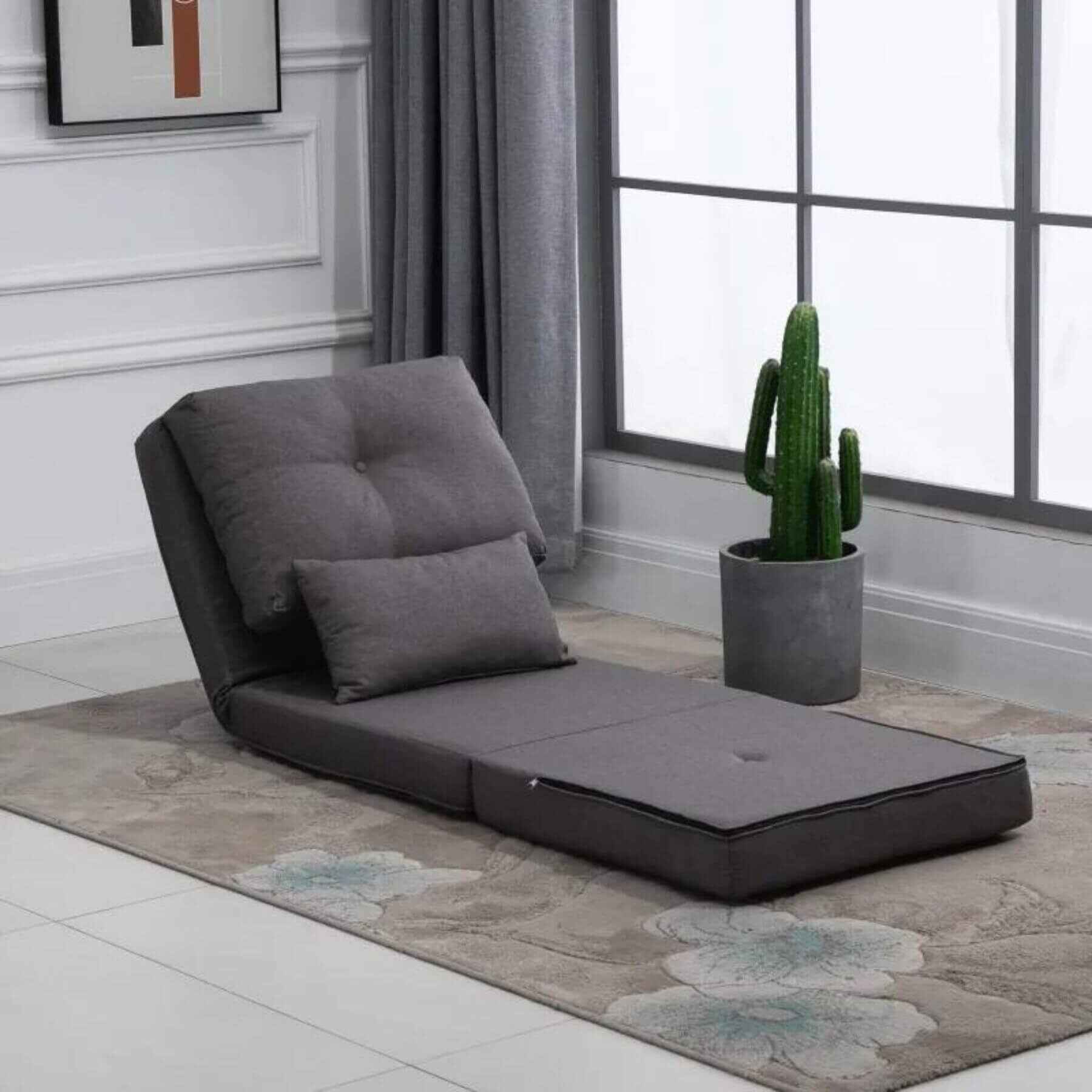 HOMCOM Folding Upholstered Couch Bed with Adjustable Backrest Dark Gray