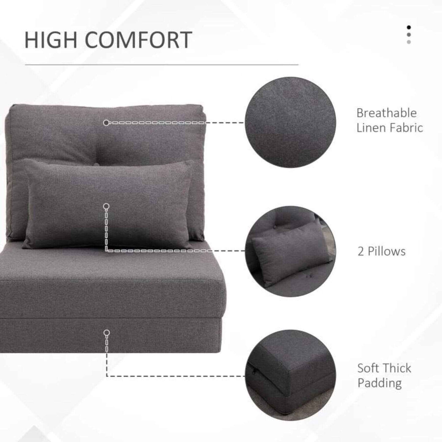 HOMCOM Folding Upholstered Couch Bed with Adjustable Backrest Dark Gray