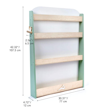 Tender Leaf Forest Bookcase with dimensions indicated on a white background