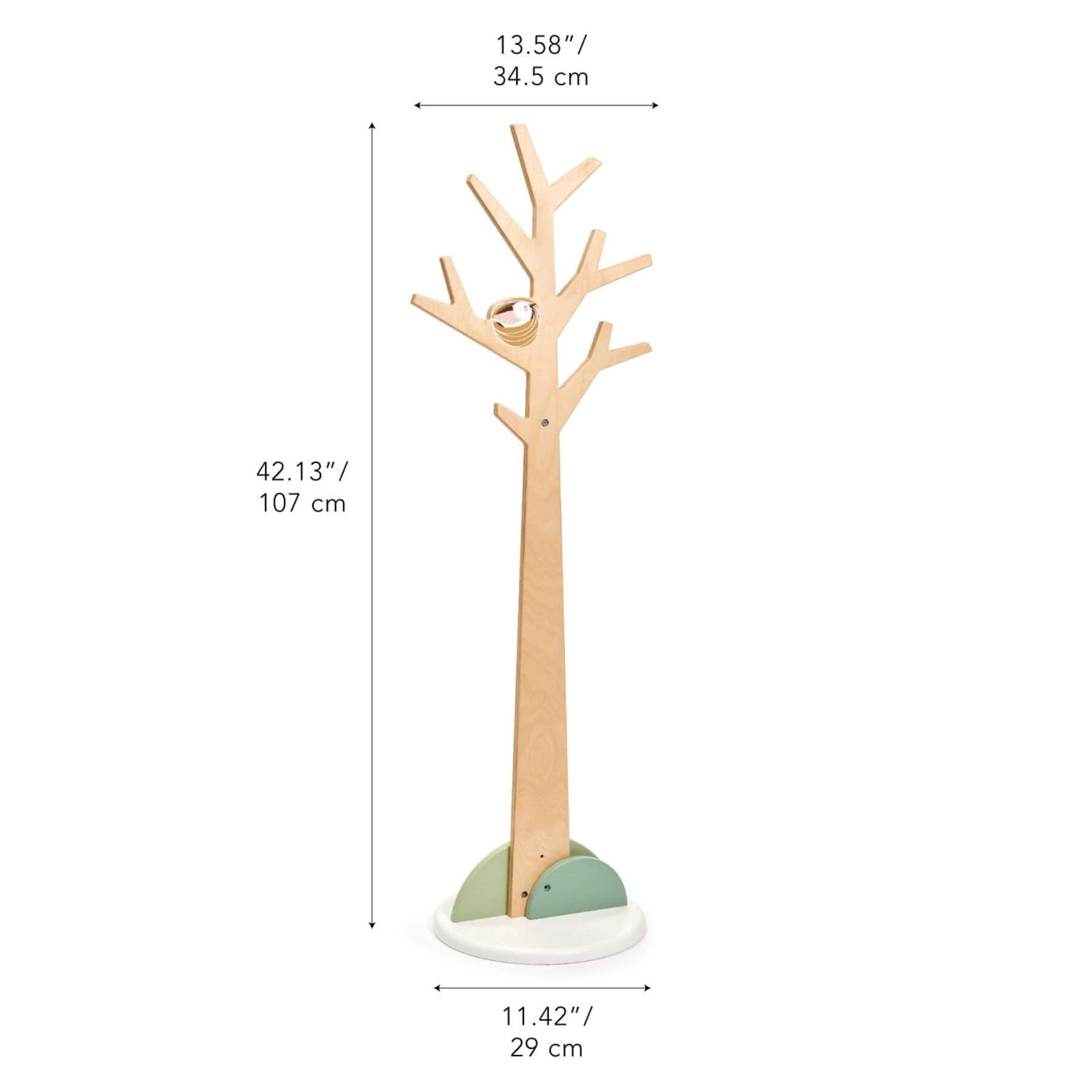 Tender Leaf Forest Coat Stand with dimensions on a white background