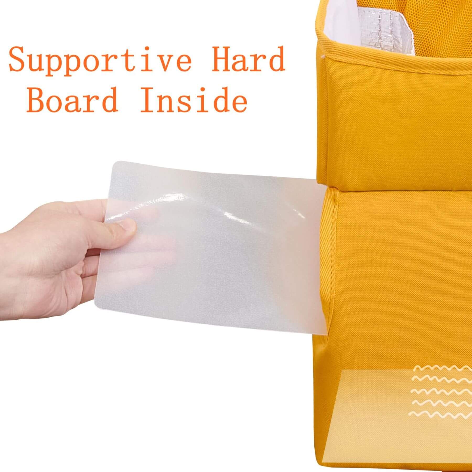 Forest Friends Hanging Organizer fox with a supportive hard board inside, held by a hand.