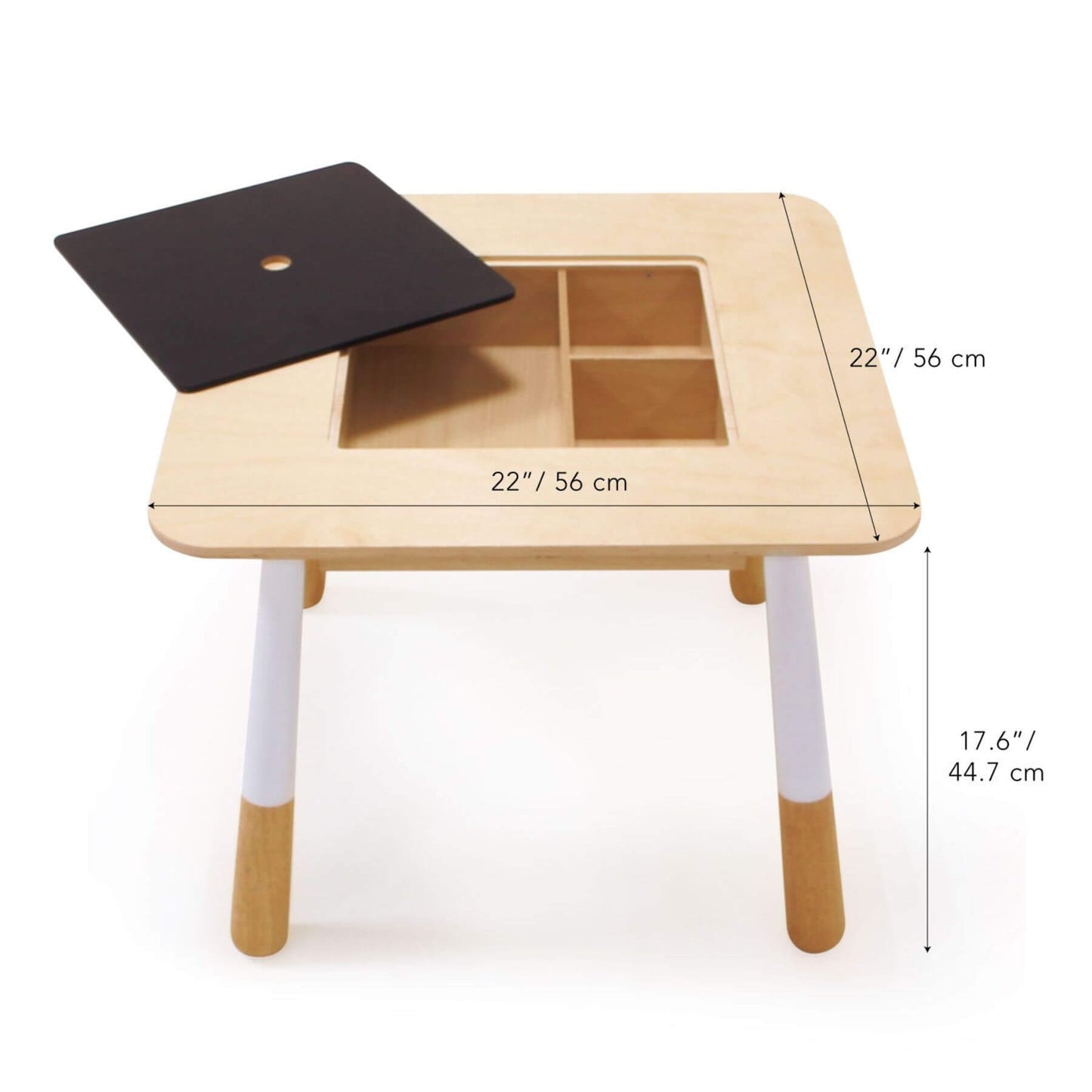 Tender Leaf Forest Table with measurements on a white background