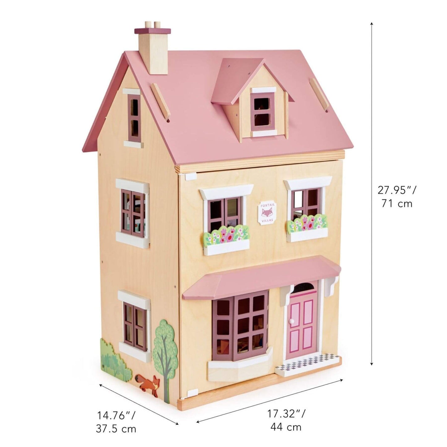 Tender Leaf Foxtail Villa Pink with dimensions indicated on a white background