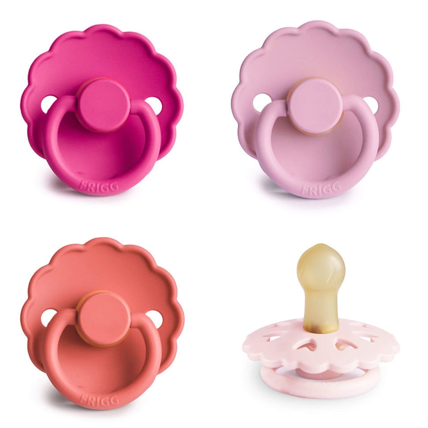 Mushie FRIGG Natural Rubber Pacifier 4-Pack | Rosy