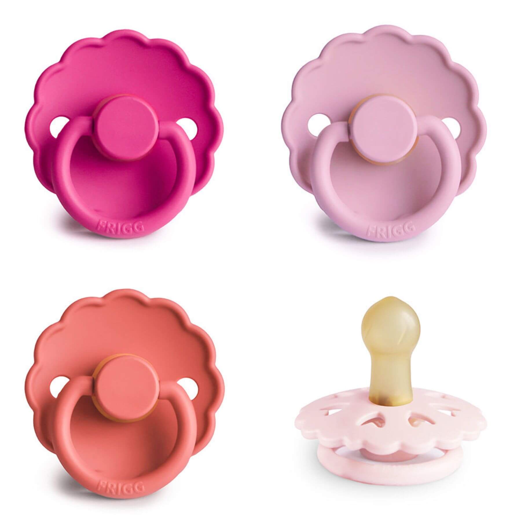 Mushie FRIGG Natural Rubber Pacifier 4-Pack | Rosy