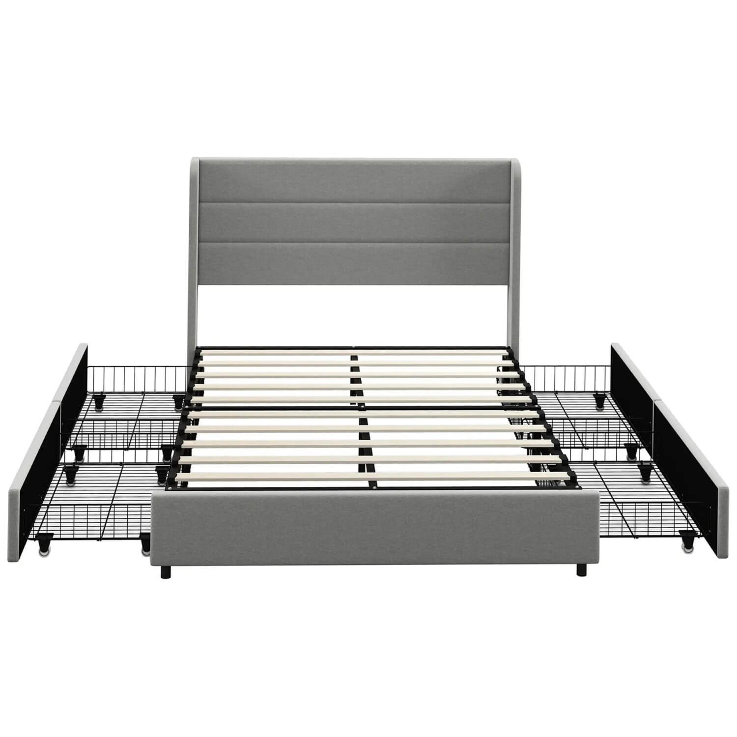 HOMCOM Full Bed Frame with Storage Drawers Light Gray