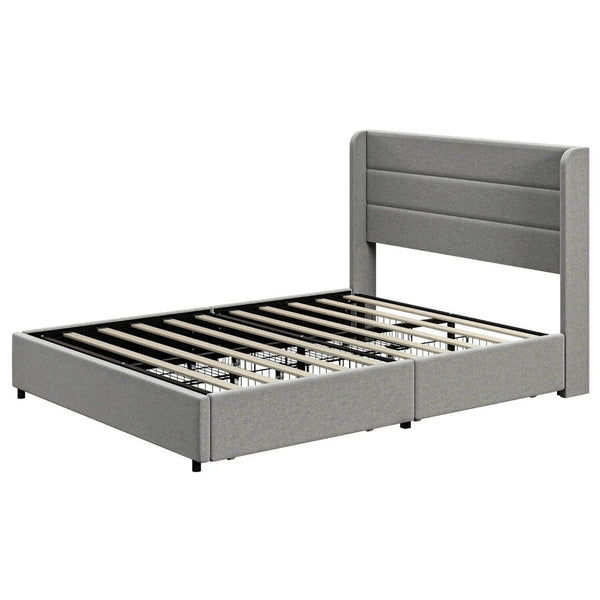 HOMCOM Full Bed Frame with Storage Drawers Light Gray