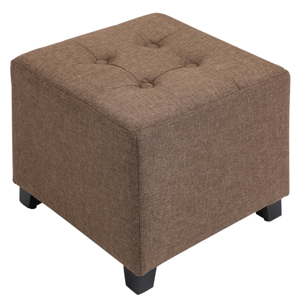 HOMCOM Tufted Ottoman | Brown Fabric Footrest Stool with Anti-Slip Pads