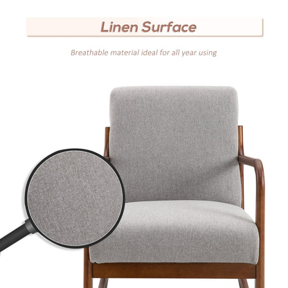 HOMCOM Upholstered Nursery Rocking Armchair | Wood Base & Linen Fabric Seat | Grey