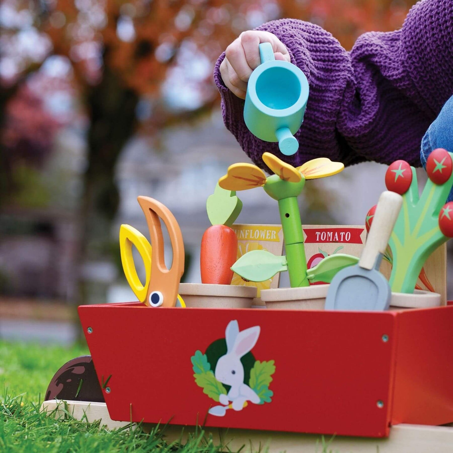 Tender Leaf Garden Wheelbarrow Set on a grassy background