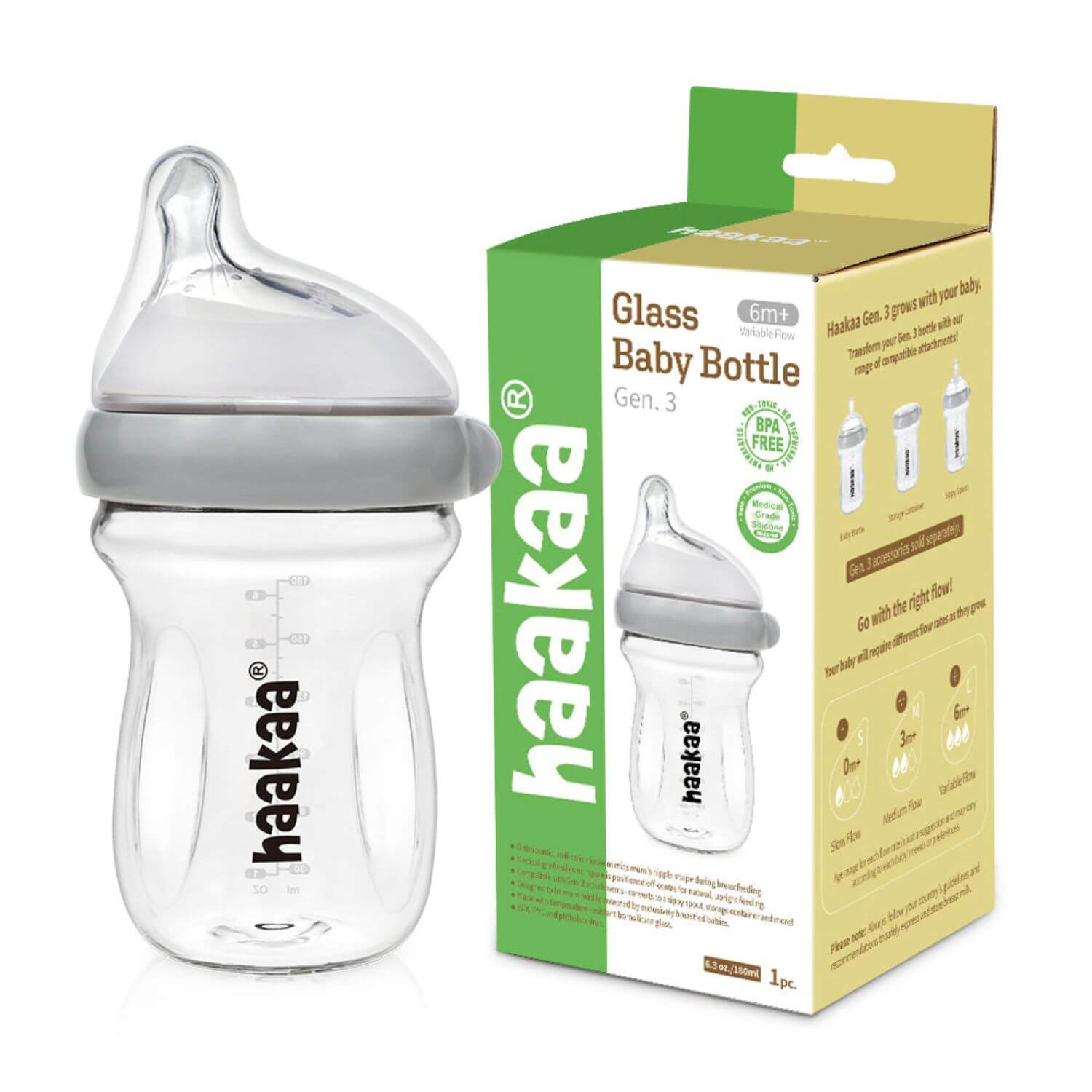 Haakaa Generation 3 Glass Baby Bottle 6 oz/160 ml