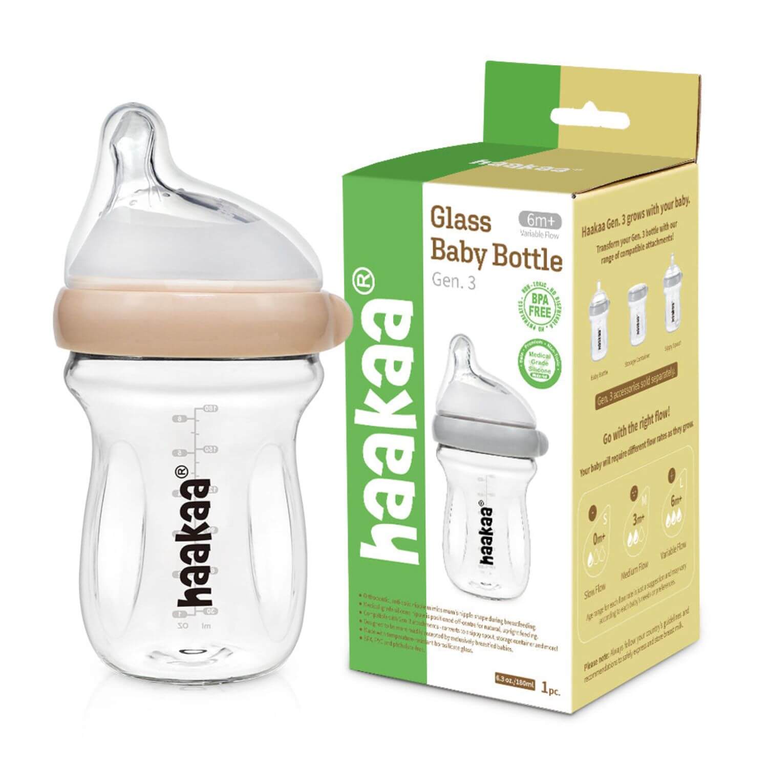 Haakaa Generation 3 Glass Baby Bottle 6 oz/160 ml