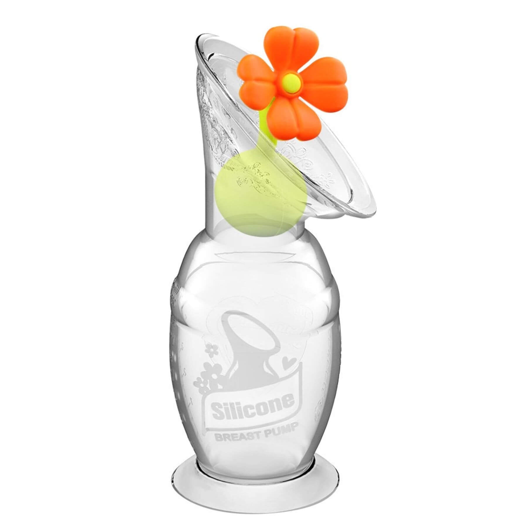 Haakaa Gen 2 Silicone Breast Pump with Suction Base 4 oz and Silicone Flower Stopper Set - Orange