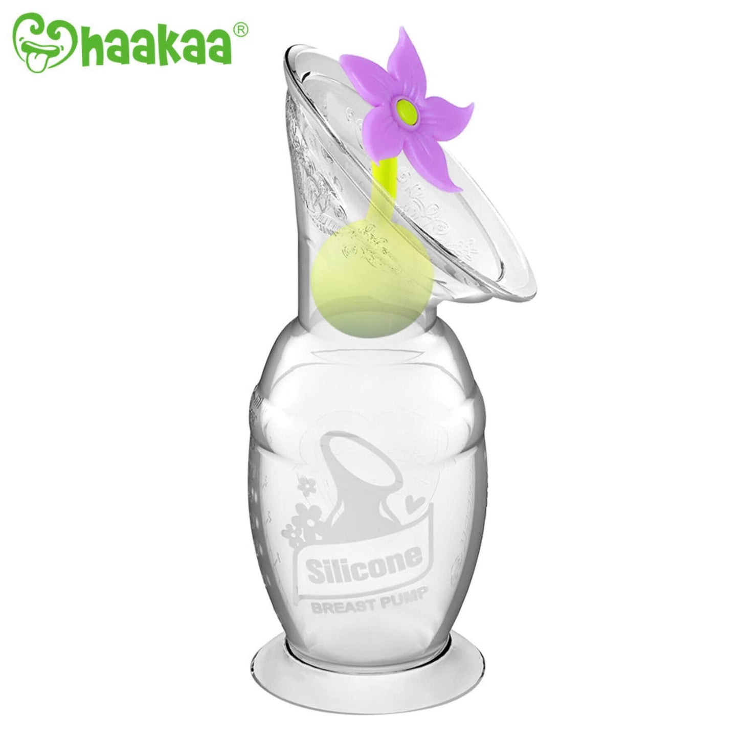 Haakaa Gen 2 Silicone Breast Pump with Suction Base 4 oz and Silicone Flower Stopper Set  - Purple