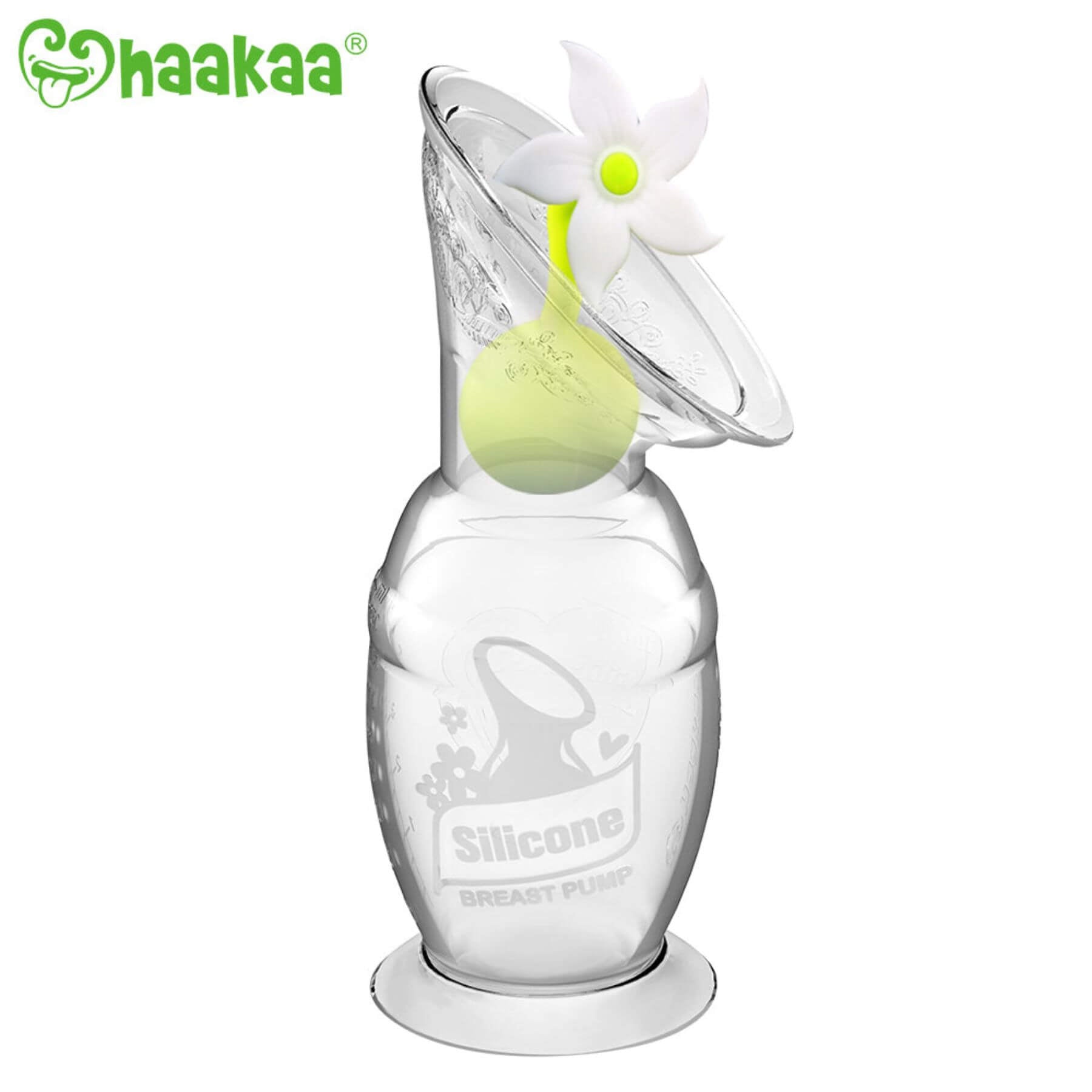 Haakaa Gen 2 Silicone Breast Pump with Suction Base 4 oz and Silicone Flower Stopper Set  - White