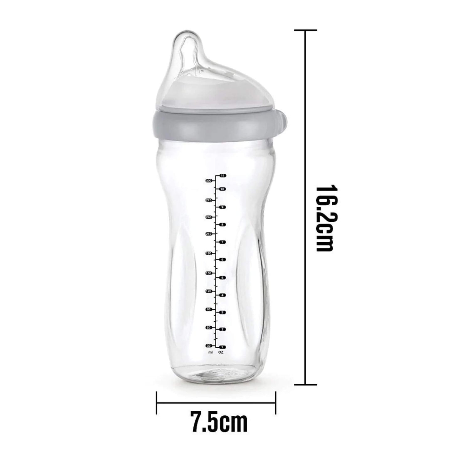 Haakaa Generation 3 Glass Baby Bottle Grey with measurements