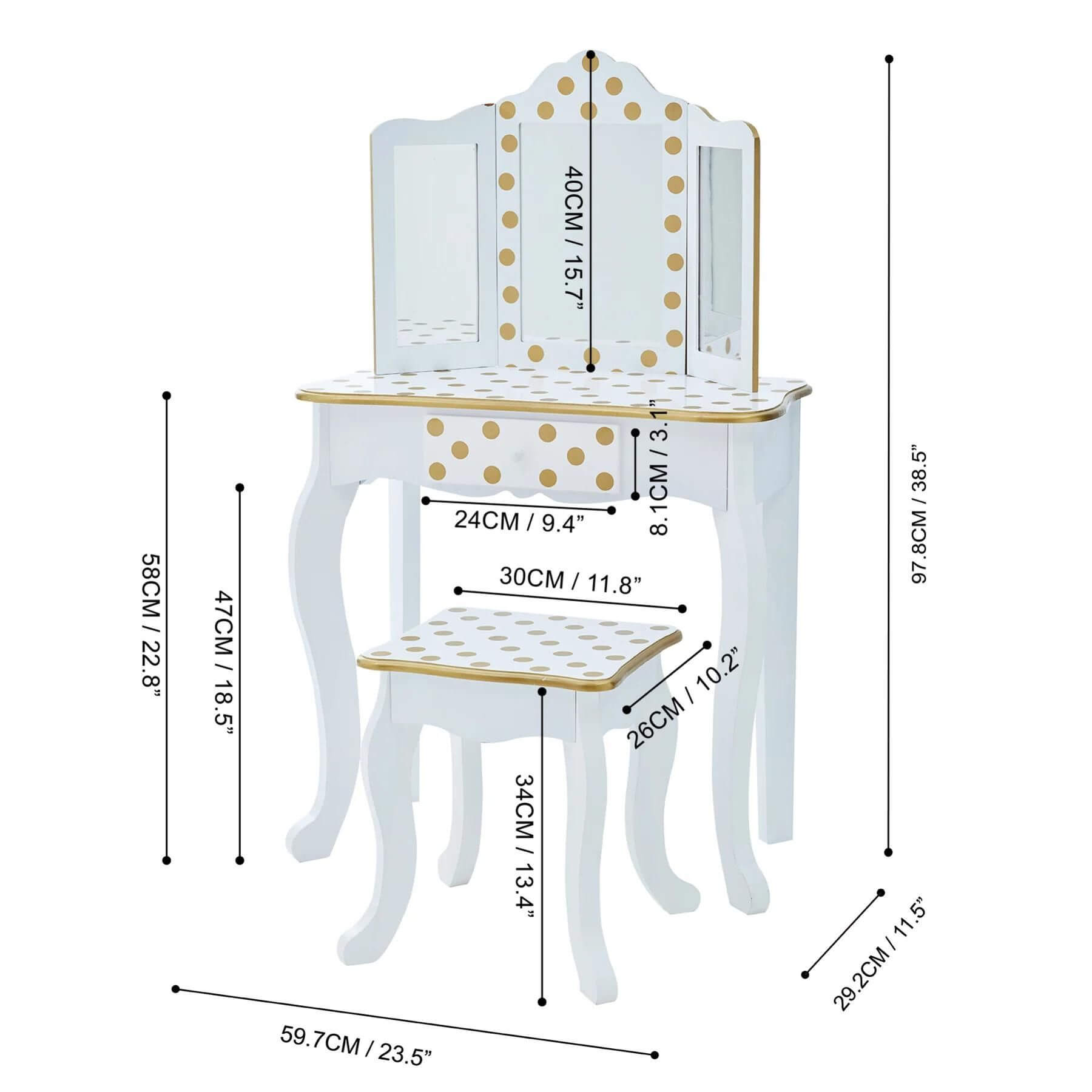 Teamson Kids Gisele Polka Dot Vanity Playset White/Gold