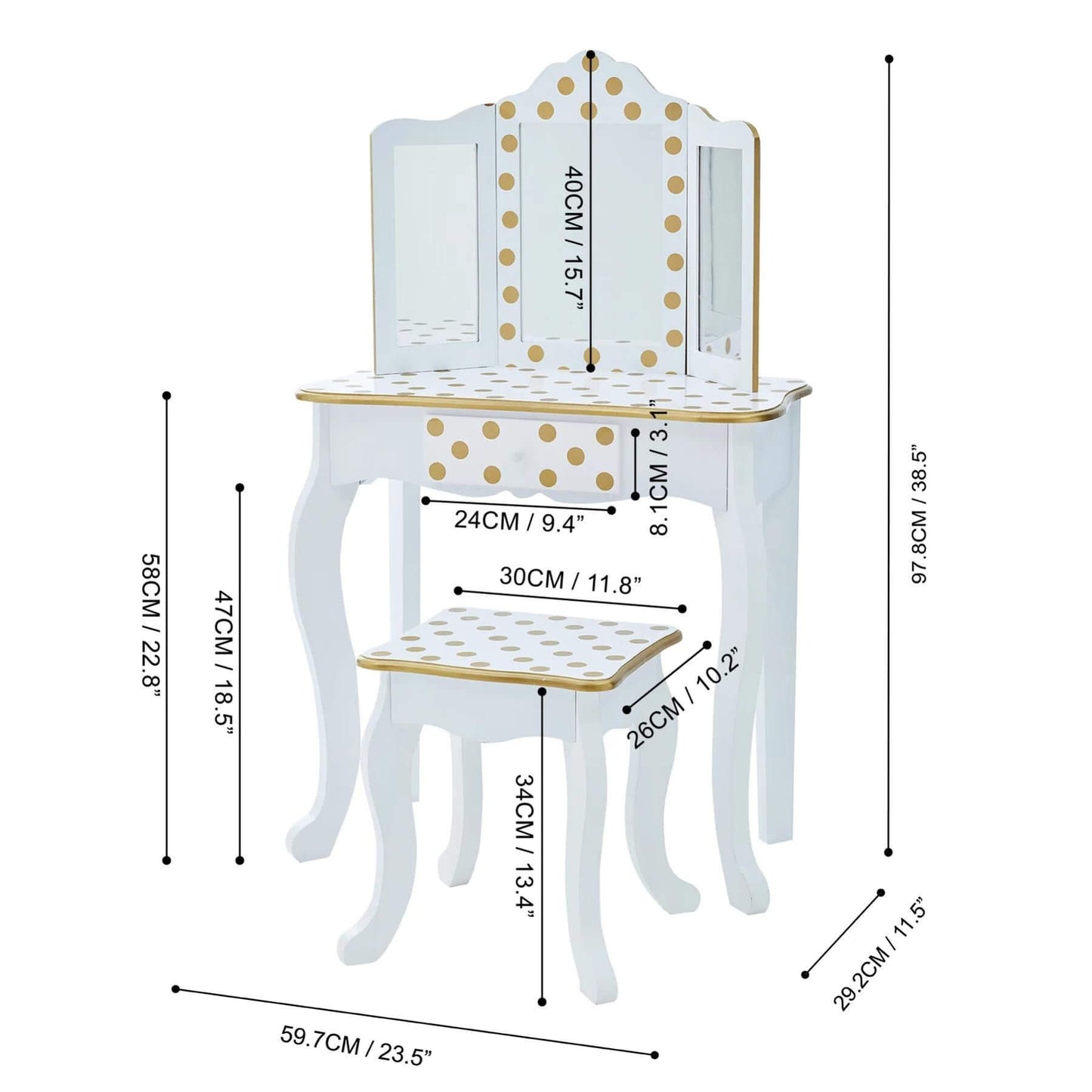 Teamson Kids Gisele Polka Dot Vanity Playset White/Gold