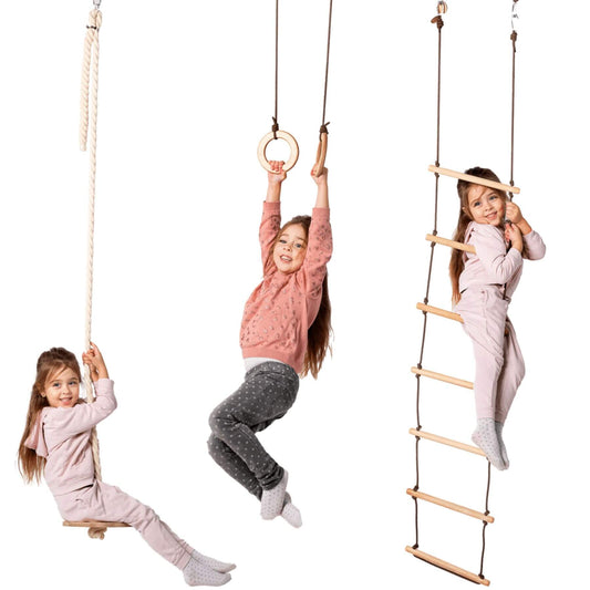 Children playing with Goodevas 3 in 1 Swing & Climbing Set