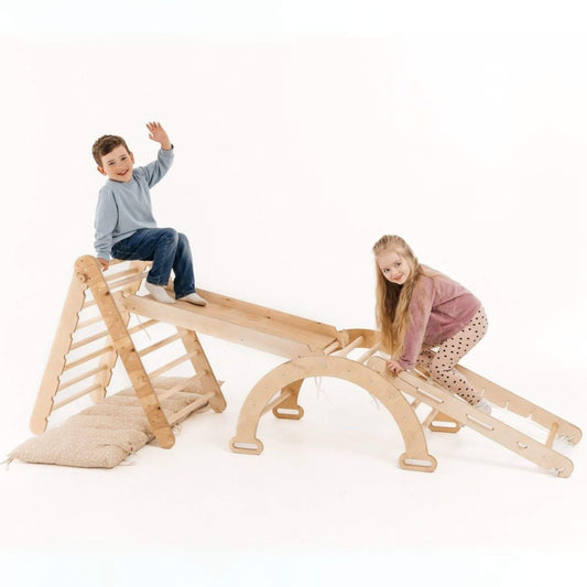 Two Kids playing on Goodevas 5in1 Montessori Climbing Set