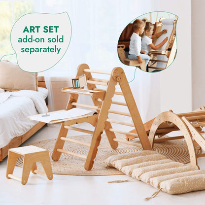 Goodevas 5in1 Montessori Climbing Set including a climbing triangle, step stool, and cushion on a light-colored floor.