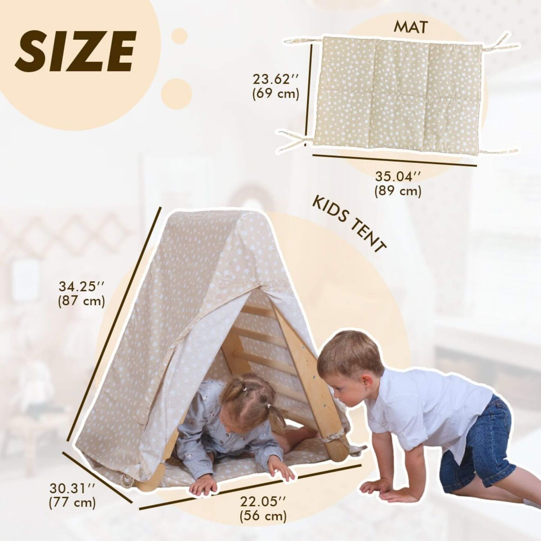 Two kids playing Goodevas Play Tent Cover with Mat for Climbing Triangle Ladder