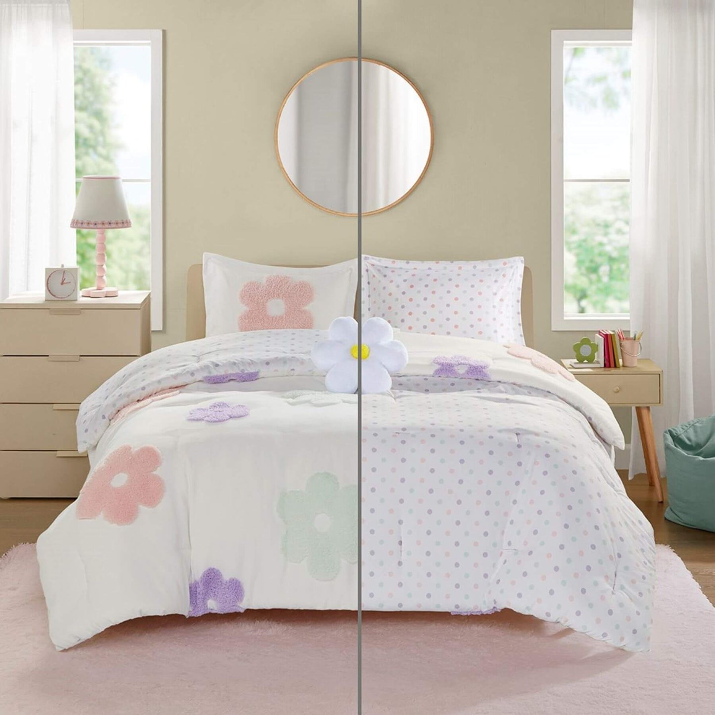 Gracie Floral Reversible Tufted Chenille Comforter Set