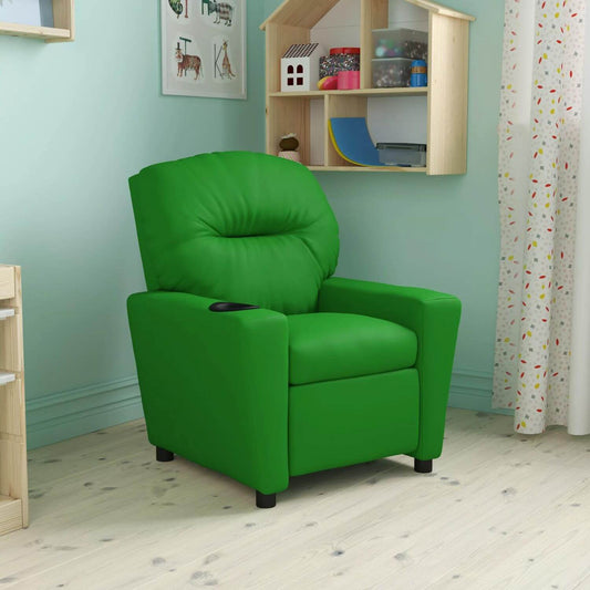 Flash Furniture Green Vinyl Kids Recliner with Cup Holder