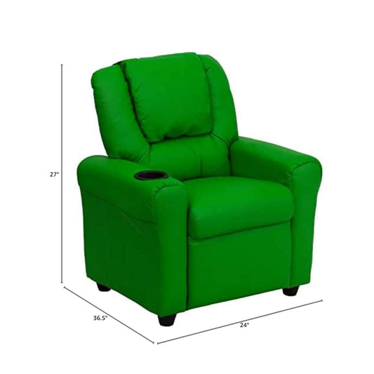 Flash Furniture Contemporary Green Vinyl Kids Recliner | Cup Holder and Headrest