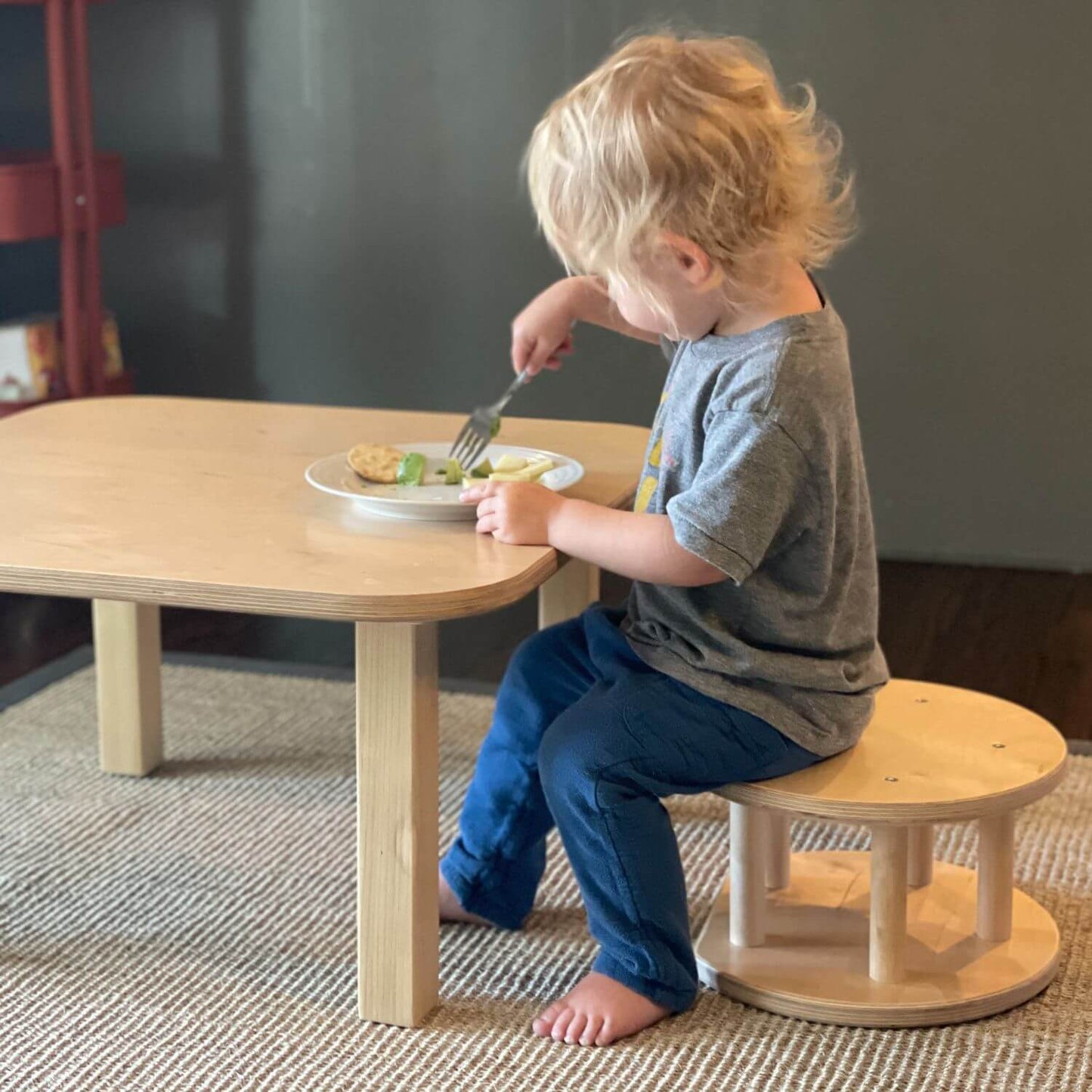 Kid Sitting on RAD Children's Furniture Grow Stool