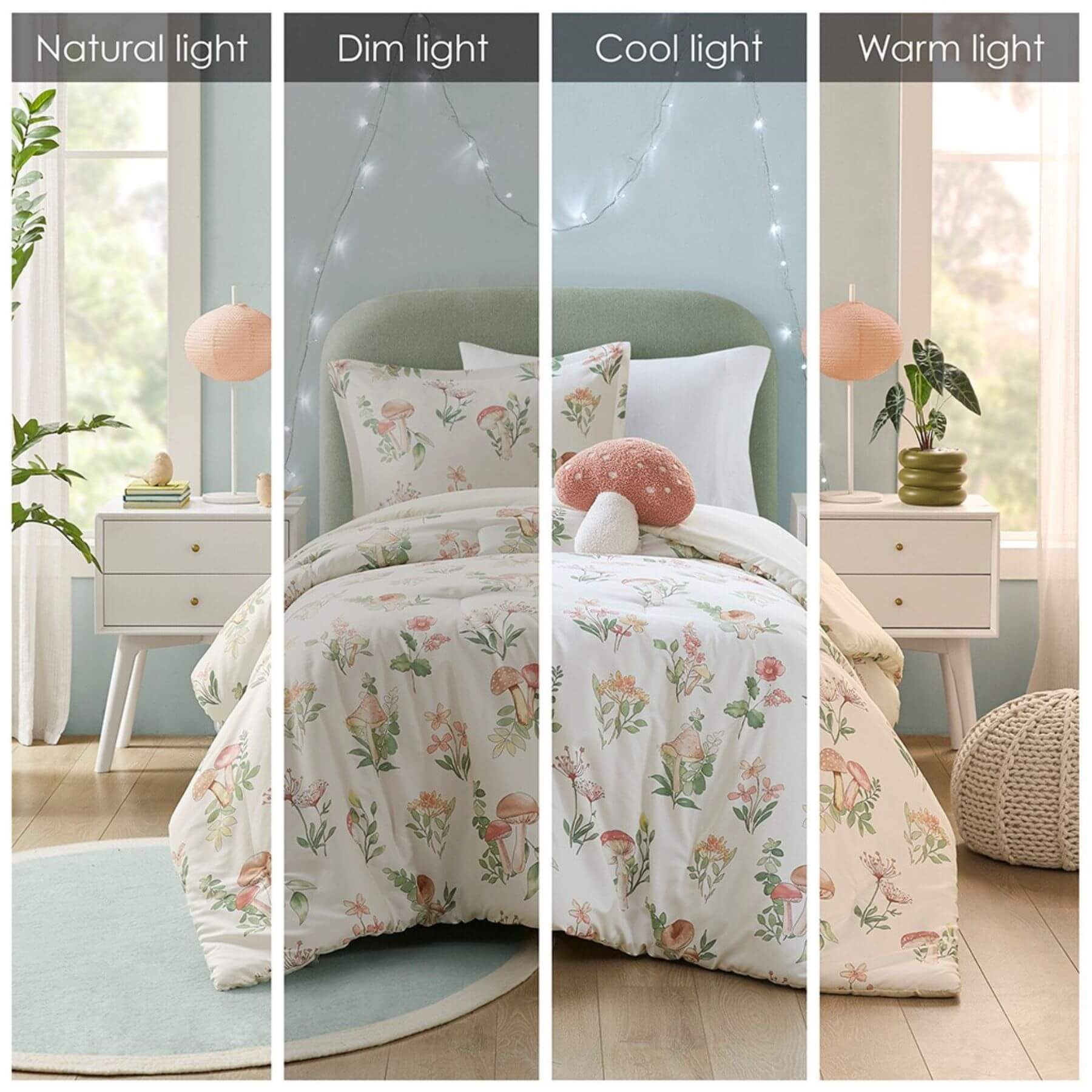 Gwen Mushroom Garden Comforter Set Twin/Twin XL - 4 Degree of Light View