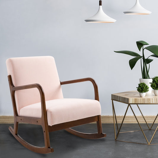 HOMCOM Upholstered Nursery Rocking Armchair | Wood Base & Linen Fabric Seat | Pink