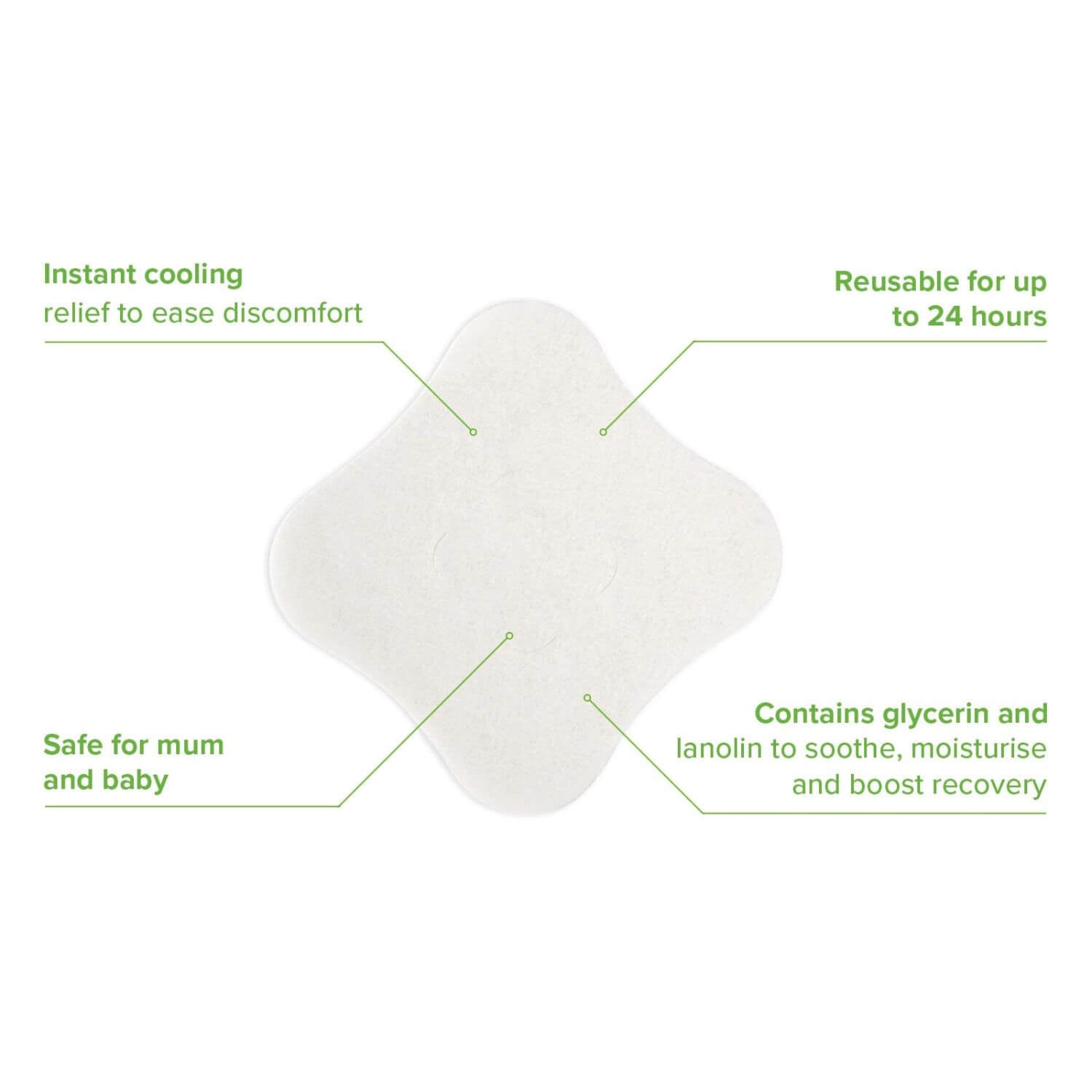Haakaa Soothing Hydrogel Breast Pad with text highlighting features on a white background