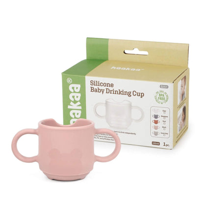 Haakaa Silicone Baby Drinking Cup - Blush with Haakaa packaging on a white background