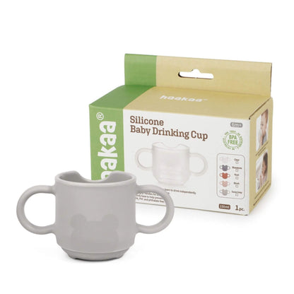 Haakaa Silicone Baby Drinking Cup - Gray with Hakka brand packaging on a white background